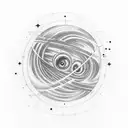 Lexa kom triku, linear planet constellation, universe, black hole tattoo design idea