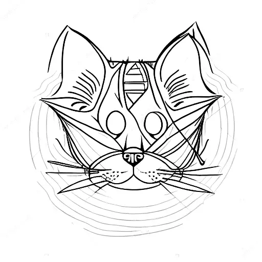 A cat, with cute eyes, and in his head a pentagram. tattoo design idea