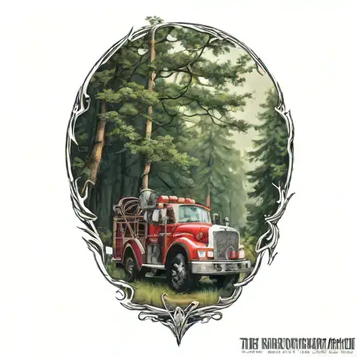 fire truck overgrown woods  tattoo design idea