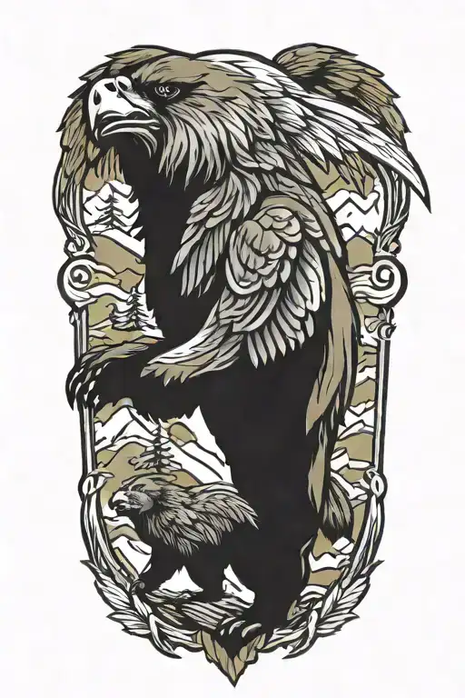 Country, Animals, Family, Bear, Wold, Eagle  tattoo design idea