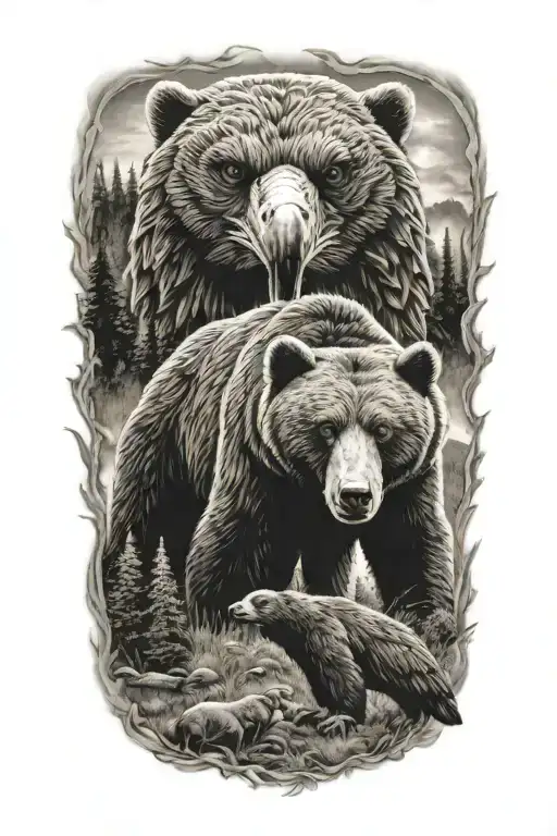 Country, Animals, Family, Bear, Wold, Eagle  tattoo design idea