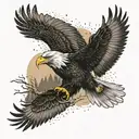 An eagle soaring through a forest fire with the American flag waving in the wind tattoo design idea