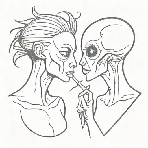 couple tattoos alien smoking tattoo design idea