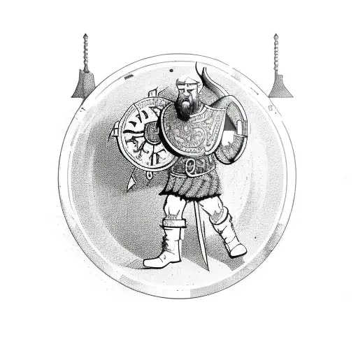apocalyptic viking with grandfather clock tattoo design idea