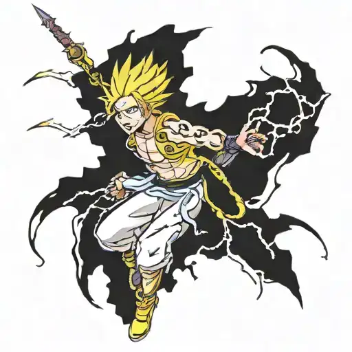 Zenitsu Agatsuma in his Thunder Breathing form surrounded by lightning bolts tattoo design idea
