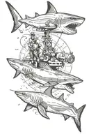 US Navy anchor with diver and shark swimming tattoo design idea