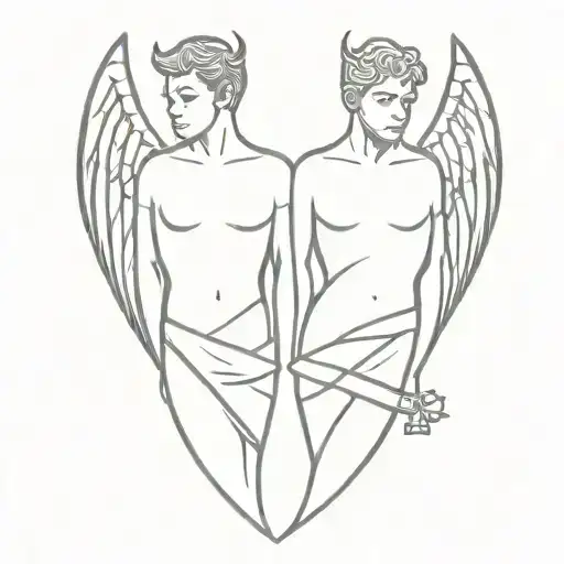 angel devil two head tattoo holding tattoo design idea