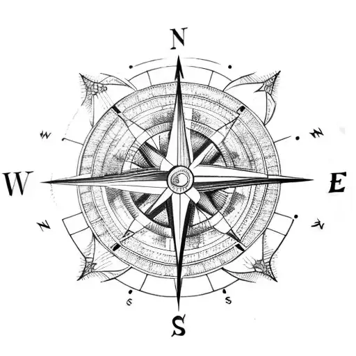Detailed compass on top of an arrow tattoo design idea