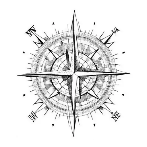 Detailed compass with an arrow through the compass tattoo design idea