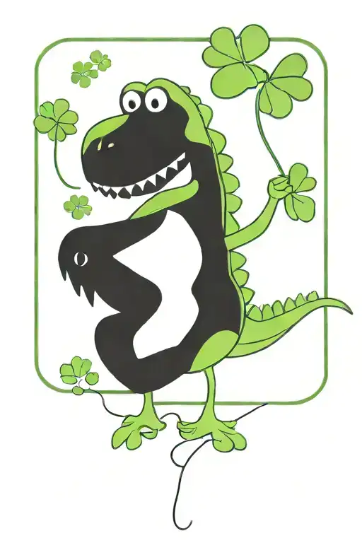 dinosaur holding four leaf clover leaf tattoo design idea