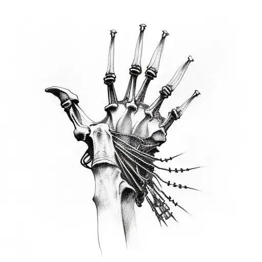 middle finger skeleton hand with foses and barbed wire tattoo design idea