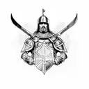 Medieval castle with a Spartan warrior defending it tattoo design idea