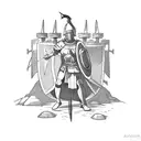 Medieval castle with a Spartan warrior defending it tattoo design idea