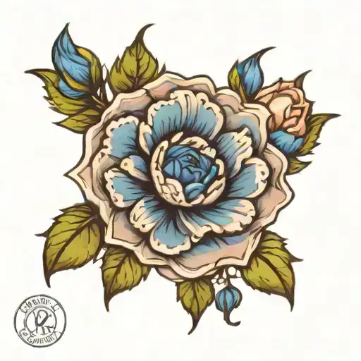 blue rose daisy bloom tattoo design idea