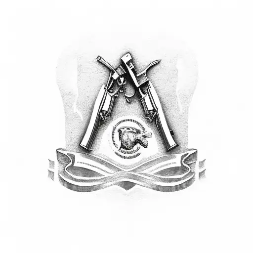 POW MIA logo with a Ruger .44 Magnum revolver and a Remington Bullet Pocket knife tattoo design idea