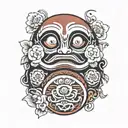 DARUMA DOLL AND FLOWER tattoo design idea