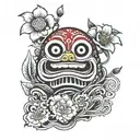 DARUMA DOLL AND FLOWER tattoo design idea