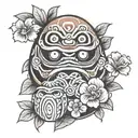 DARUMA DOLL AND FLOWER tattoo design idea