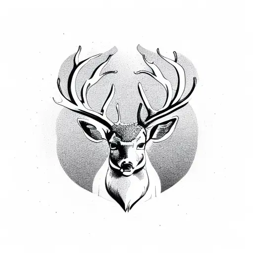 deer with yingyang antlers  tattoo design idea