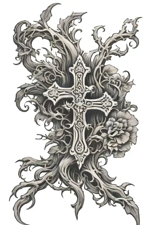 I want a tattoo on the spine, so that the bottom were realistic enough roots, and closer to the neck cross beautiful and tattoo design idea
