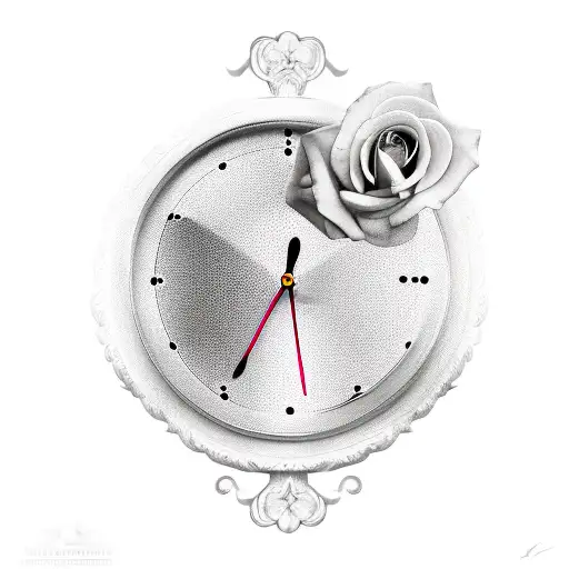 roses with a crow and a cardinal a clock and a dove  tattoo design idea