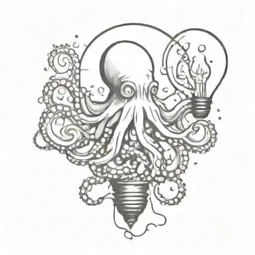 octopus emerging from broken glass of a light bulb tattoo design idea