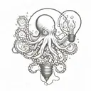 octopus emerging from broken glass of a light bulb tattoo design idea