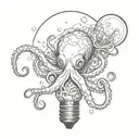 octopus emerging from broken glass of a light bulb tattoo design idea