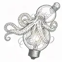 octopus emerging from broken glass of a light bulb tattoo design idea