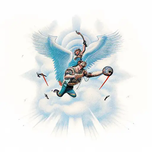 Greek myth Icarus falling with outstretched wings tattoo design idea