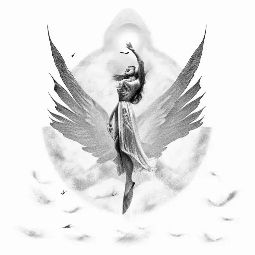 Greek myth Icarus falling with outstretched wings tattoo design idea