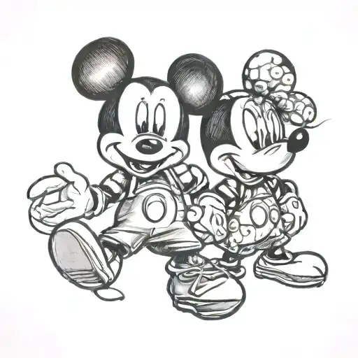 due baby mickey mouse abbracciati  tattoo design idea