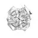 composition where triangles, circles and squares intertwined in powerful sumbolism, precise linework tattoo design idea