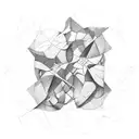 composition where triangles, circles and squares intertwined in powerful sumbolism, precise linework tattoo design idea