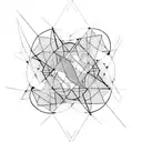 composition where triangles, circles and squares intertwined in powerful sumbolism, precise linework tattoo design idea