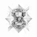 composition where triangles, circles and squares intertwined in powerful sumbolism, precise linework tattoo design idea