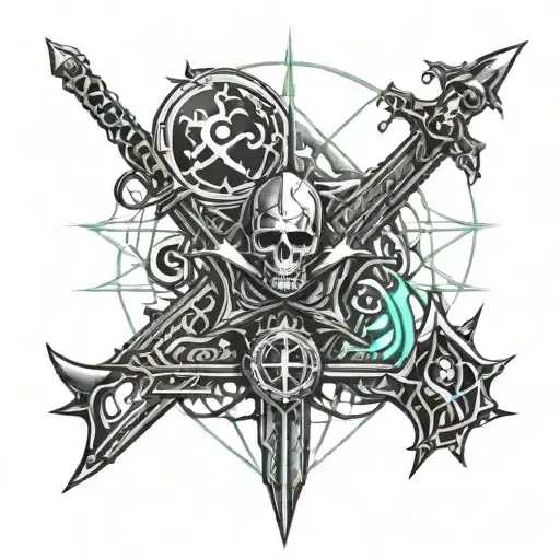 resident evil,dark souls,berserk sword,horror. tattoo design idea