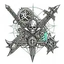 resident evil,dark souls,berserk sword,horror. tattoo design idea