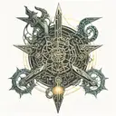 resident evil,dark souls,berserk sword,horror. tattoo design idea