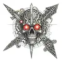 resident evil,dark souls,berserk sword,horror. tattoo design idea