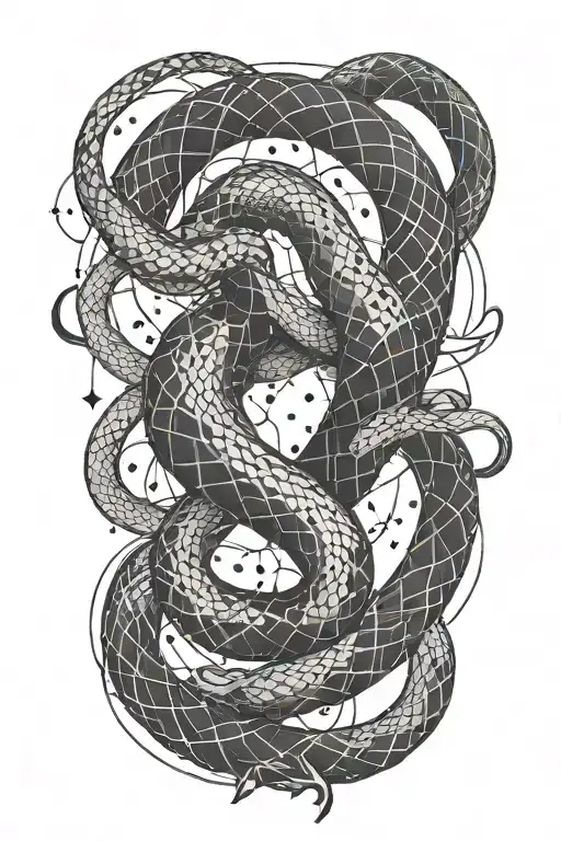Capricorn constellation intertwined with a snake representing ambition and determination tattoo design idea
