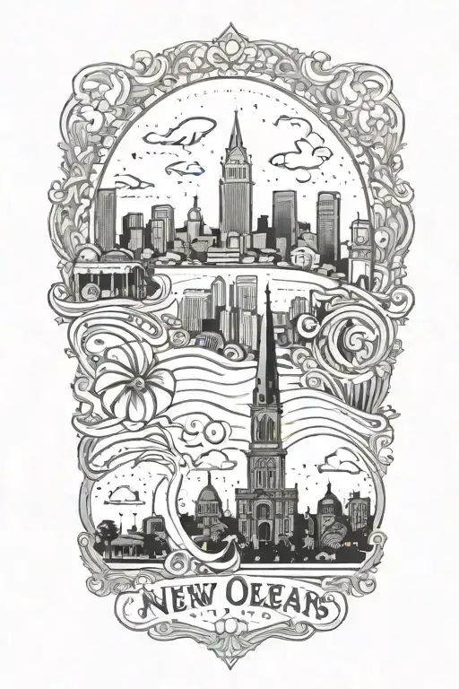 New Orleans skyline with a Capricorn symbol incorporated, symbolizing a connection to the city and zodiac sign tattoo design idea