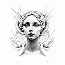  I want a black and grey design of a womans upper body from the waist based on the birth of venus but with her face look tattoo design idea