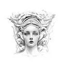  I want a black and grey design of a womans upper body from the waist based on the birth of venus but with her face look tattoo design idea