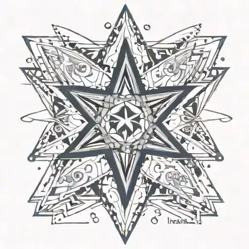 blue 4 pointed star, with the words "this too shall pass" between the points of the star tattoo design idea