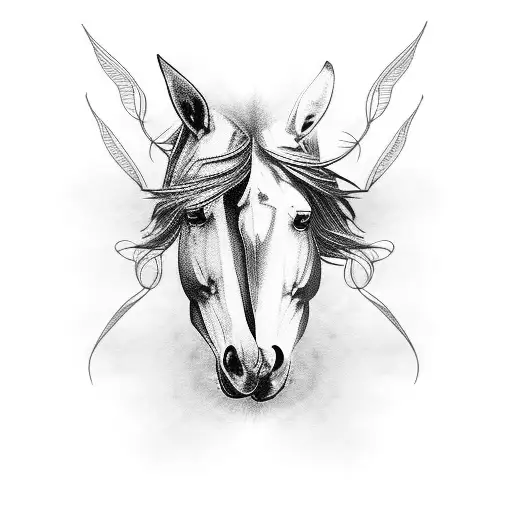 Guitar strings transforming into wild horses tattoo design idea