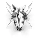 Guitar strings transforming into wild horses tattoo design idea