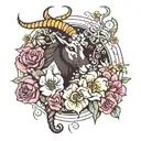 Capricorn and flowers tattoo design idea