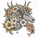 Capricorn and flowers tattoo design idea