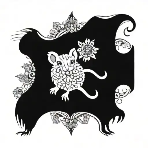 An intricate mandala design incorporating elements of rats, gerbils, and hamsters intertwined with delicate floral patterns tattoo design idea